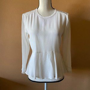 Rebecca Taylor White Lace Back Peplum Blouse Top